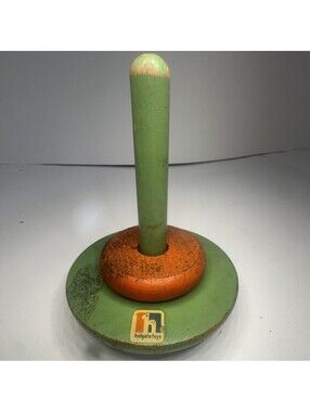 Vintage Holgate Toys Wooden Ring Stacker Baby Toddler Toy USA Green Orange